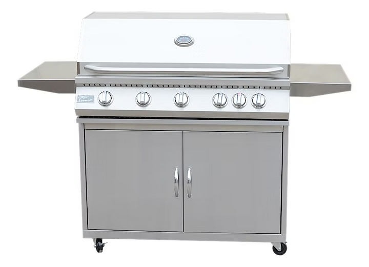 KoKoMo 5 Burner 40 Inch Cart Model BBQ Grill With Locking Casters 304 Stainless Steel