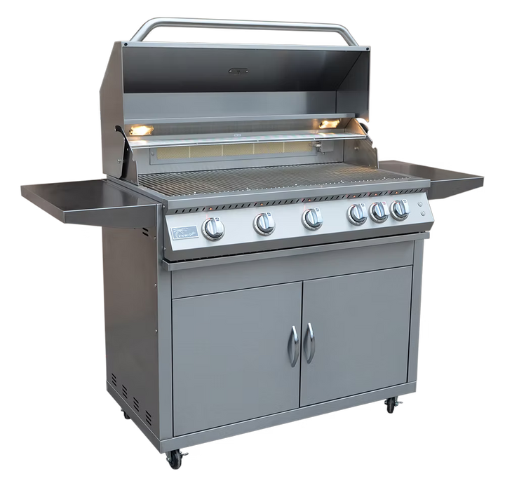 KoKoMo Professional 5 Burner 40 Inch Cart Model BBQ Grill With Lights & Locking Casters